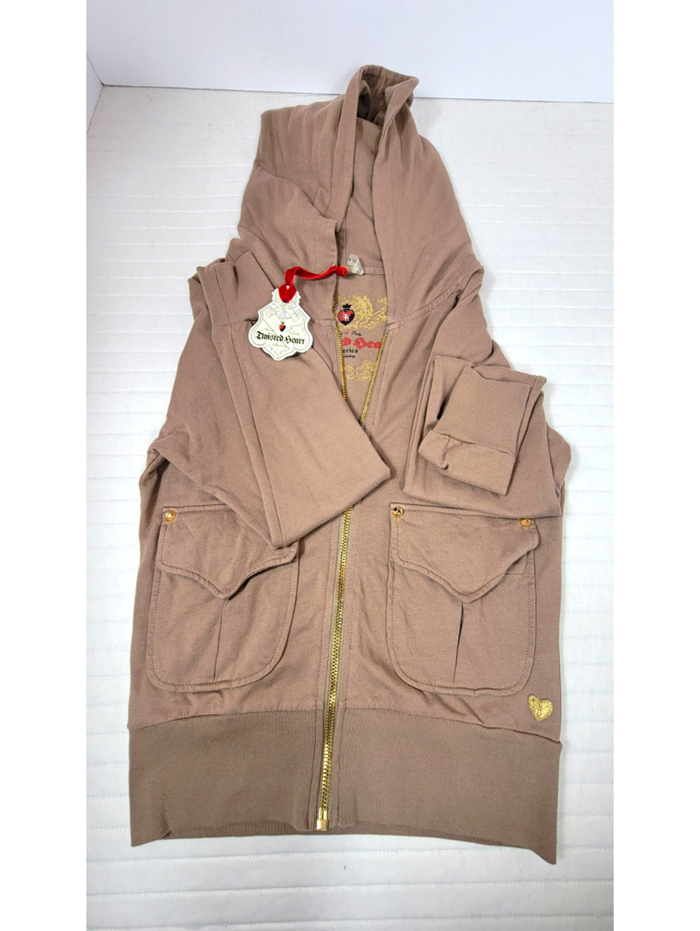 NWT Vintage Twisted Heart Women's Med Full Zip Hoodie w/ Pockets Y2K Deadstock